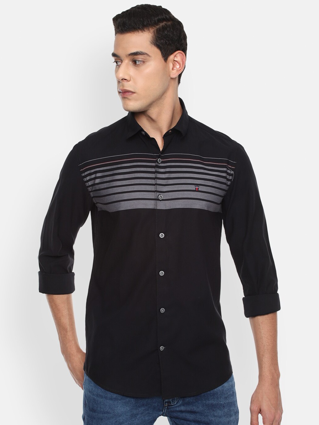 

Louis Philippe Sport Men Black Slim Fit Striped Pure Cotton Casual Shirt