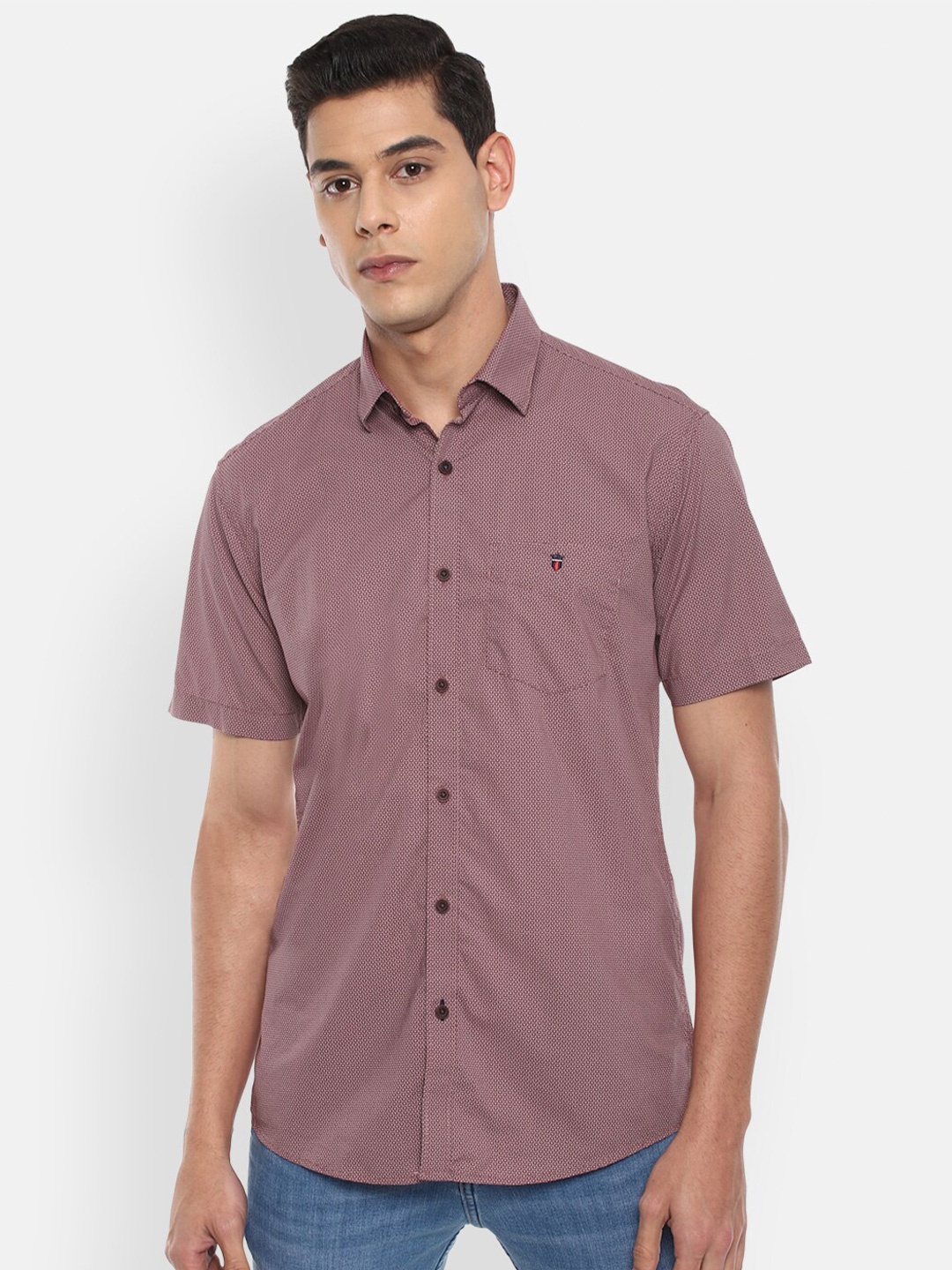 

Louis Philippe Sport Men Purple Slim Fit Printed Pure Cotton Casual Shirt