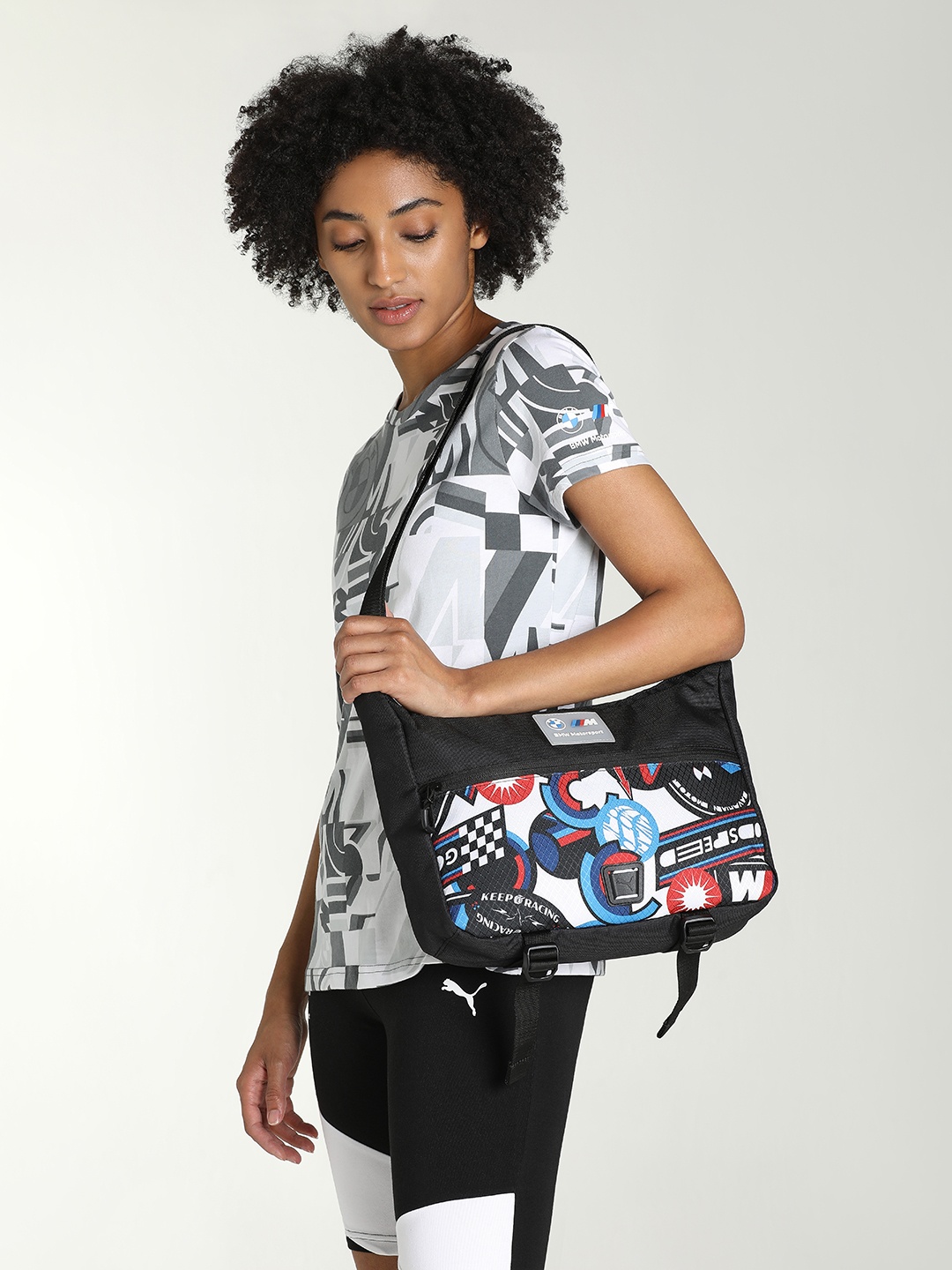 

PUMA Motorsport Unisex Black & White Printed Statement Messenger Bag