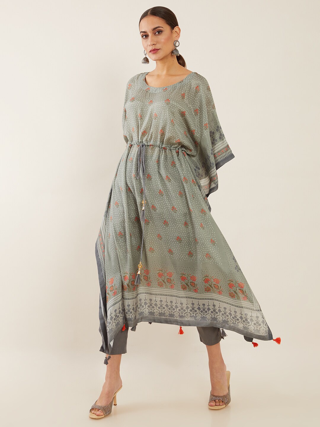 

Soch Grey Ethnic Motifs Muslin Kaftan Midi Dress