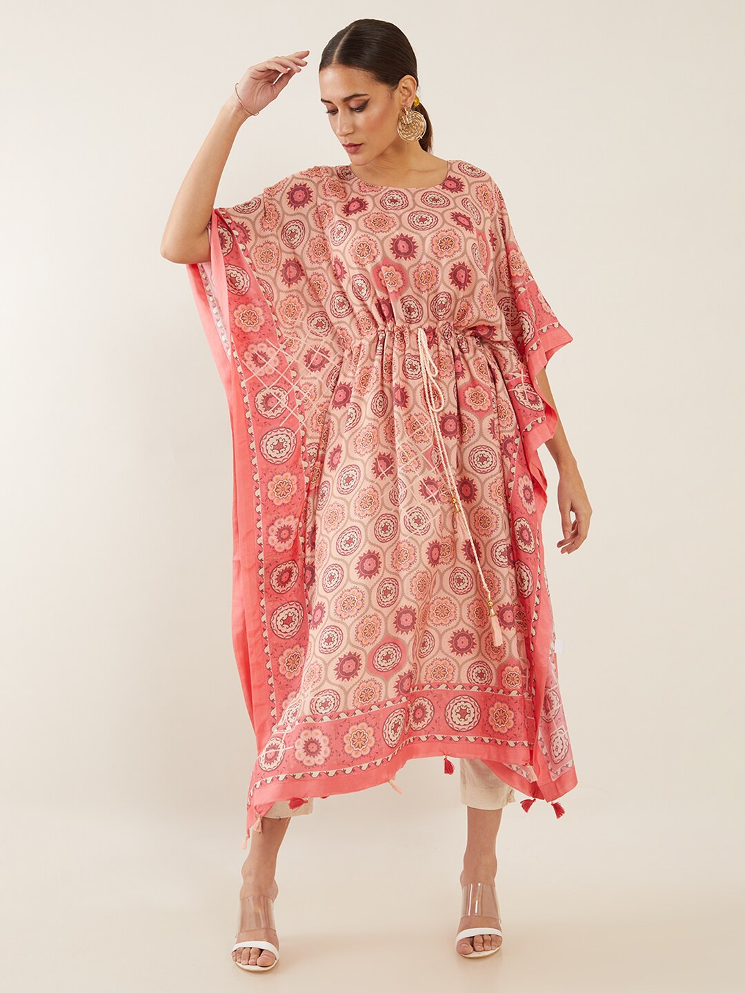 

Soch Pink Ethnic Motifs Muslin Cotton Kaftan Dress