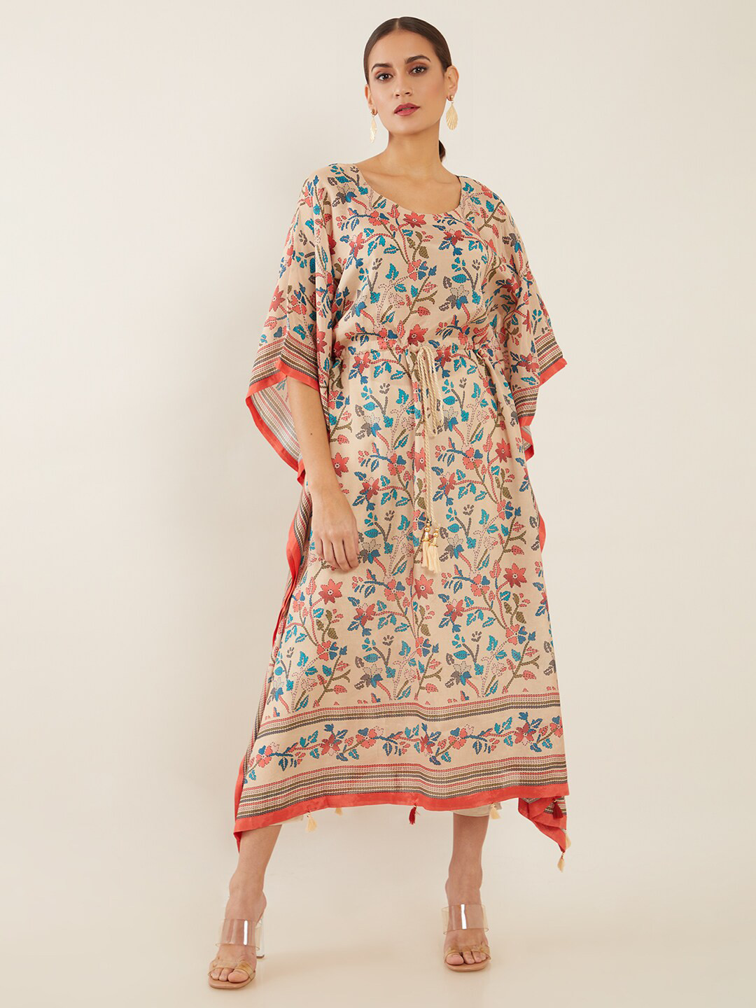 

Soch Pink & Blue Floral Printed Muslin Kaftan Midi Dress