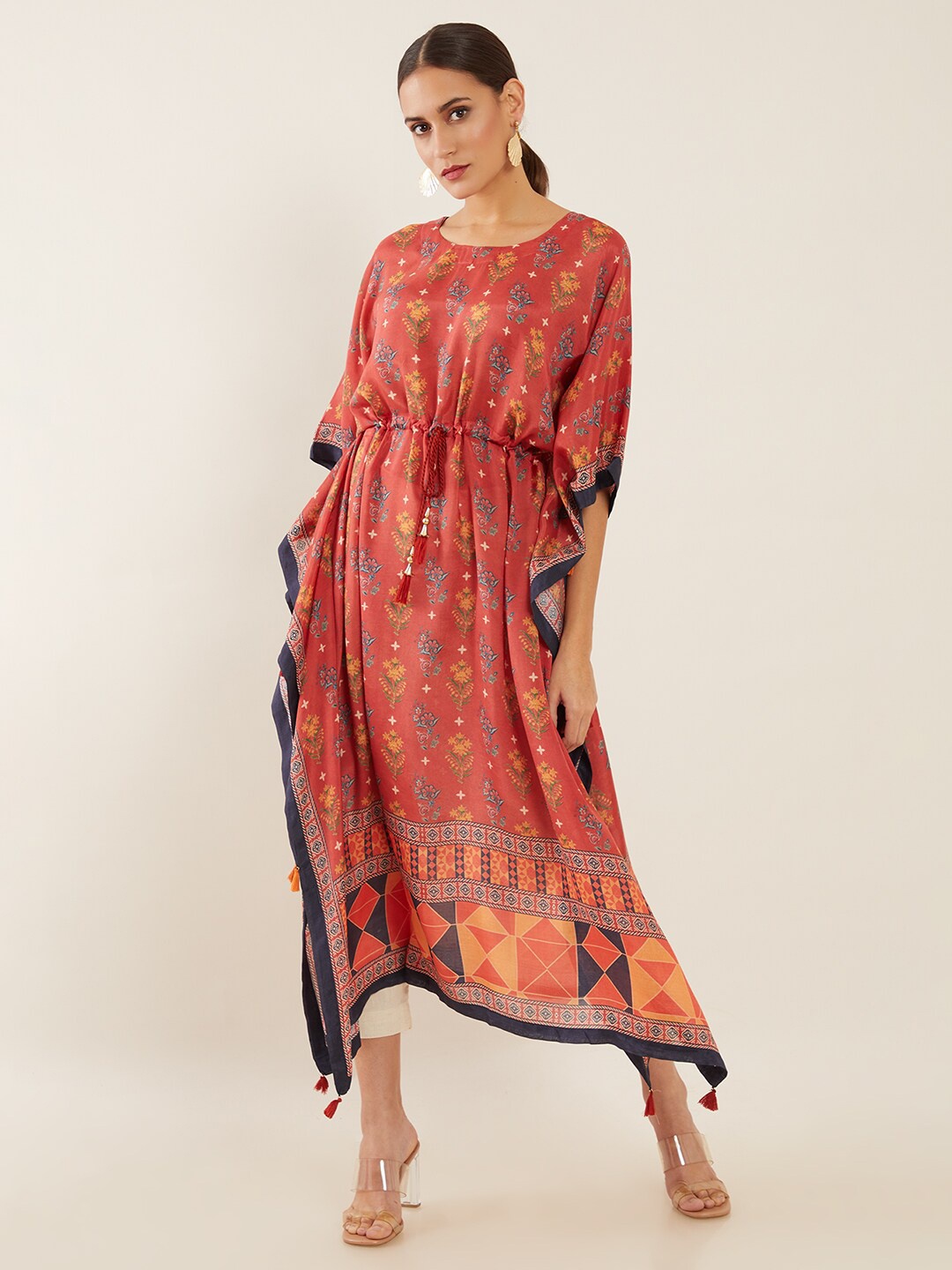 

Soch Maroon Ethnic Motifs Muslin Cotton A-Line Maxi Dress