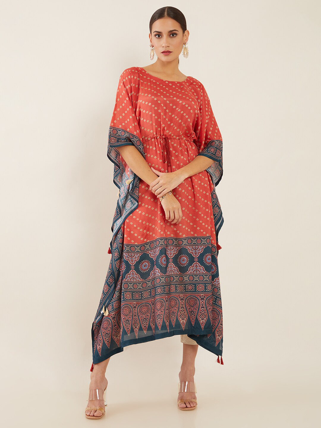 

Soch Red Ethnic Motifs Kaftan Maxi Muslin Dress