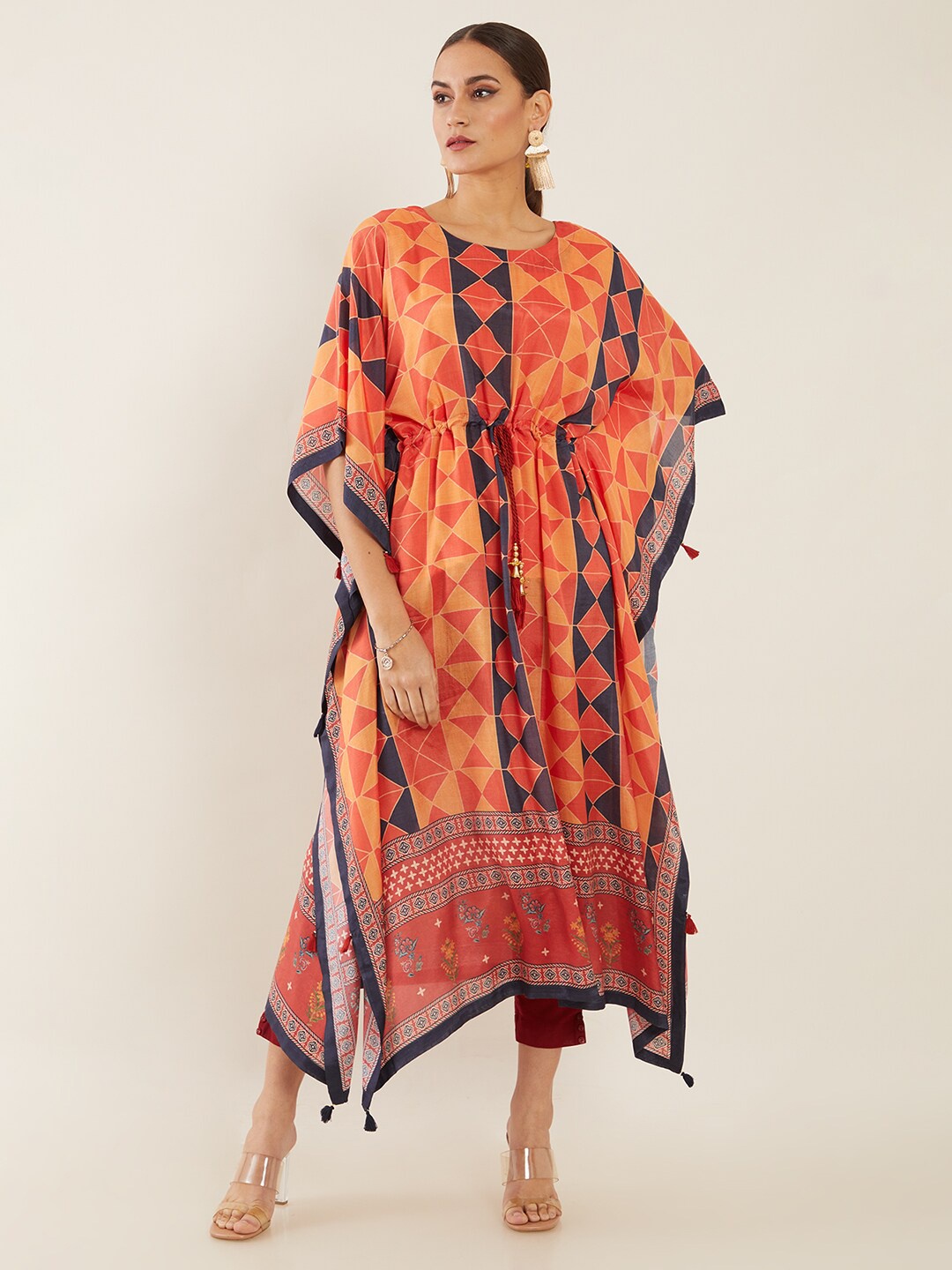 

Soch Maroon Ethnic Motifs Kaftan Maxi Muslin Dress