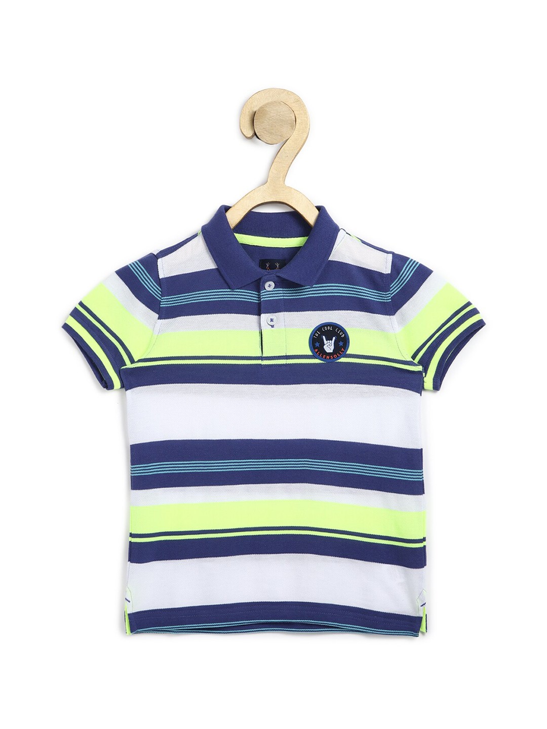 

Allen Solly Junior Boys Navy Blue Striped Polo Collar T-shirt