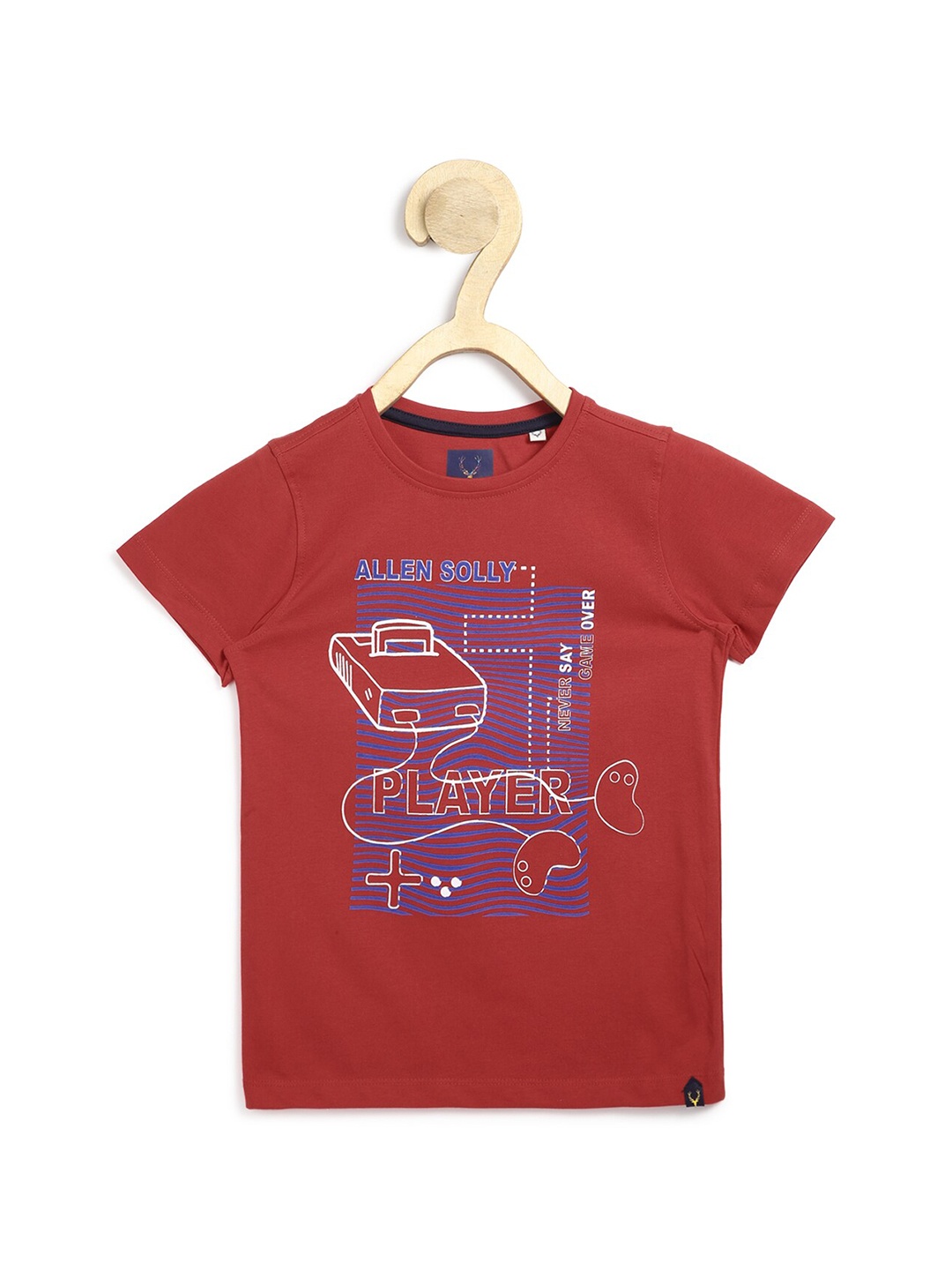 

Allen Solly Junior Boys Red Printed Pure Cotton T-shirt
