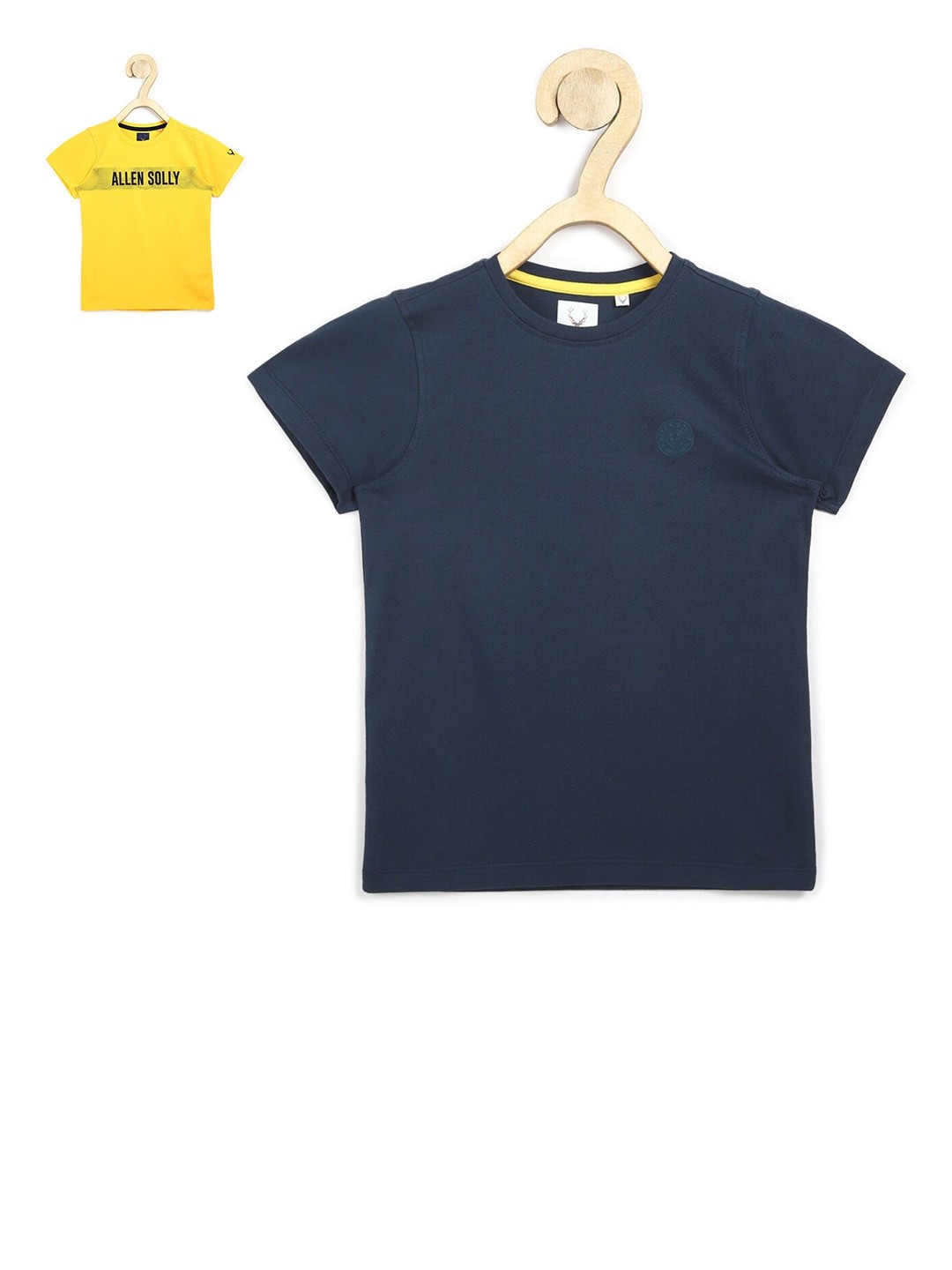 

Allen Solly Junior Boys Pack of 2 Yellow & Navy Blue Pure Cotton T-shirts