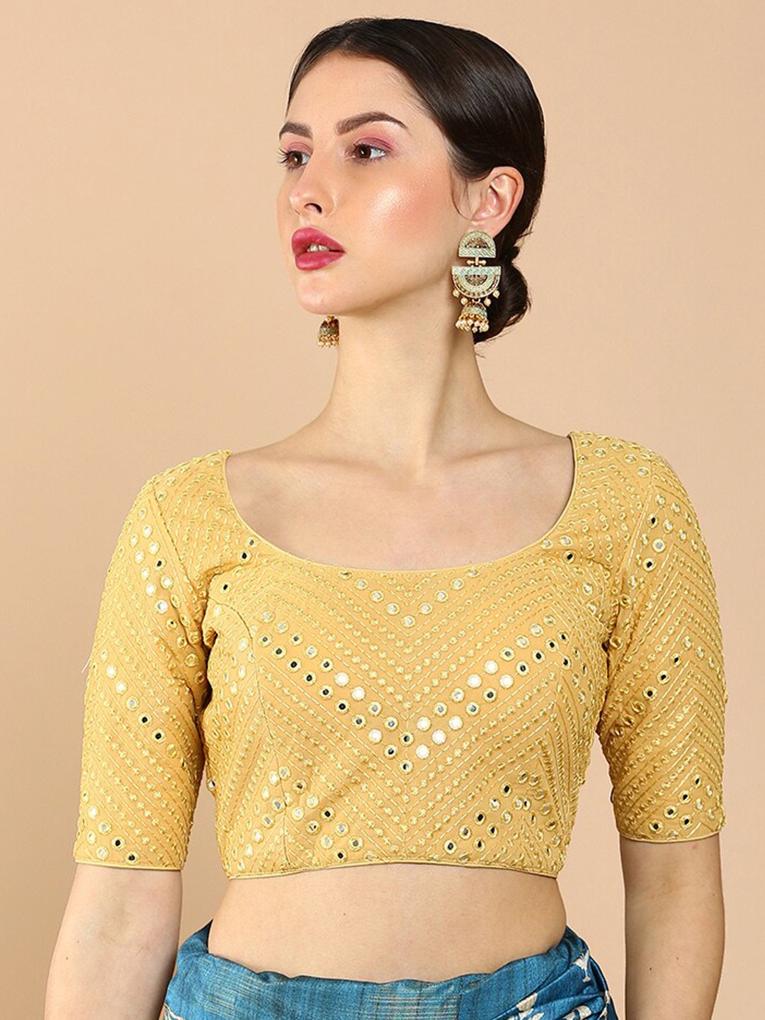 

Soch Women Yellow Embellished Saree Blouse