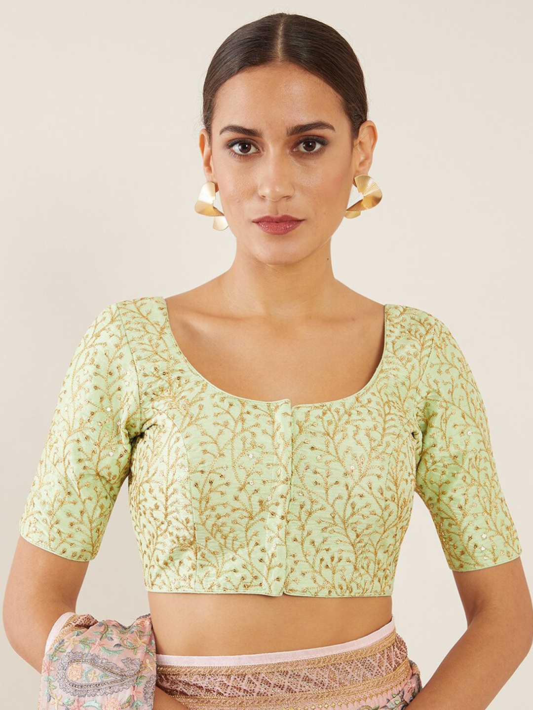 

Soch Women Green & Gold-Coloured Embroidered Saree Blouse
