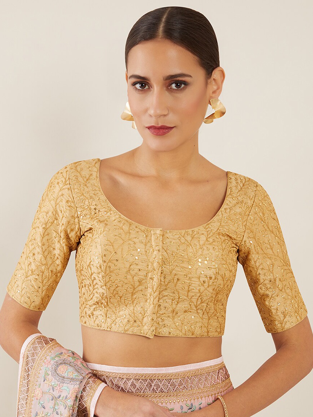 

Soch Women Yellow & Gold Embroidered Silk Saree Blouse