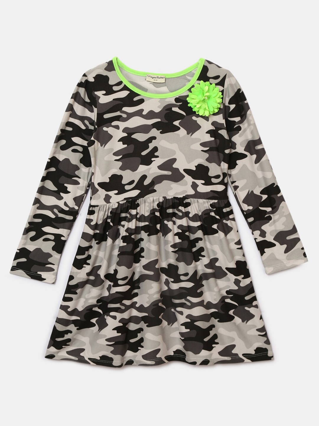 

Hopscotch Girls Grey & Brown Camouflage Printed A-Line Dress
