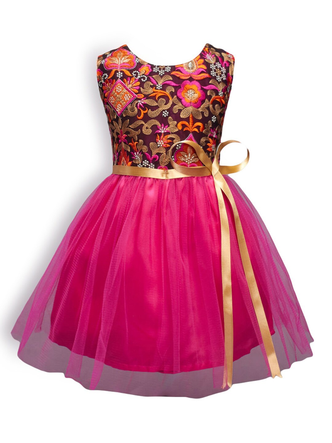 

Hopscotch Pink & Orange Embroidered Chiffon Dress