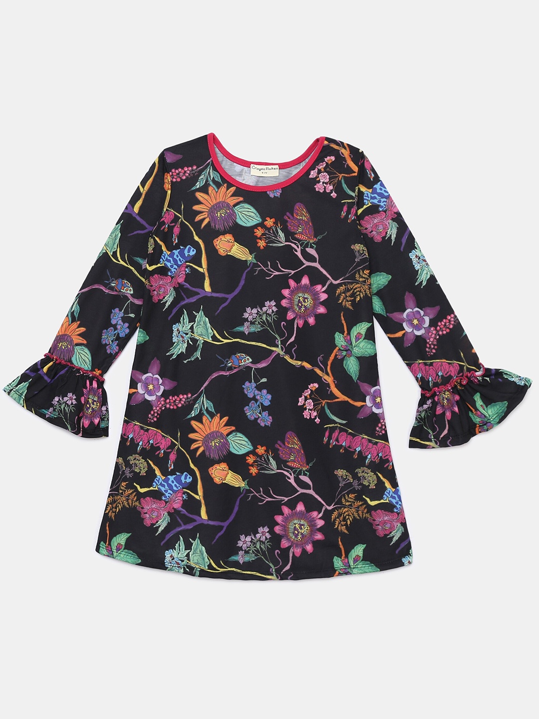 

Hopscotch Black Floral A-Line Pure Cotton Dress
