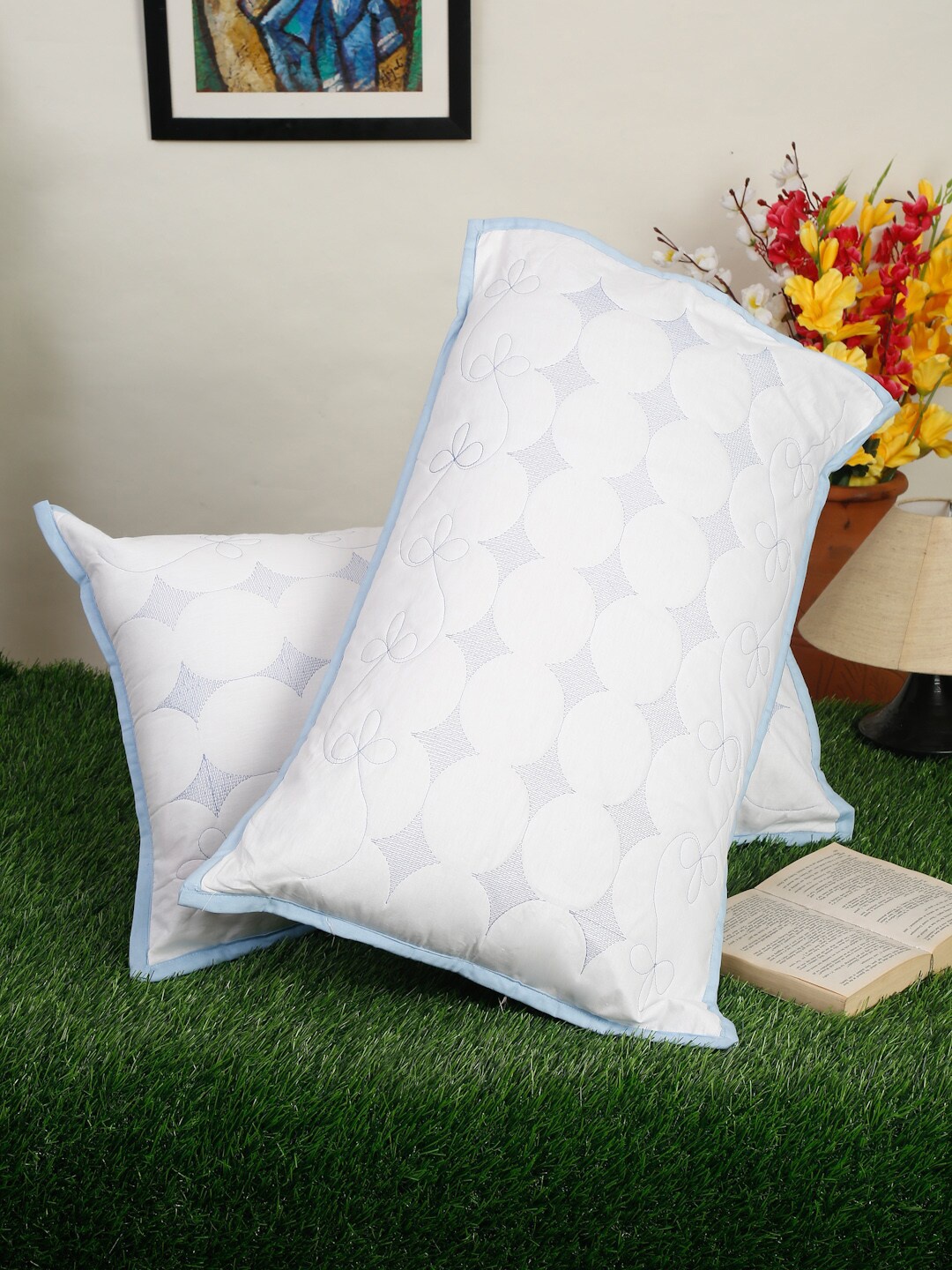 

HOSTA HOMES Set of 2 White Pure Cotton Sleep Pillows