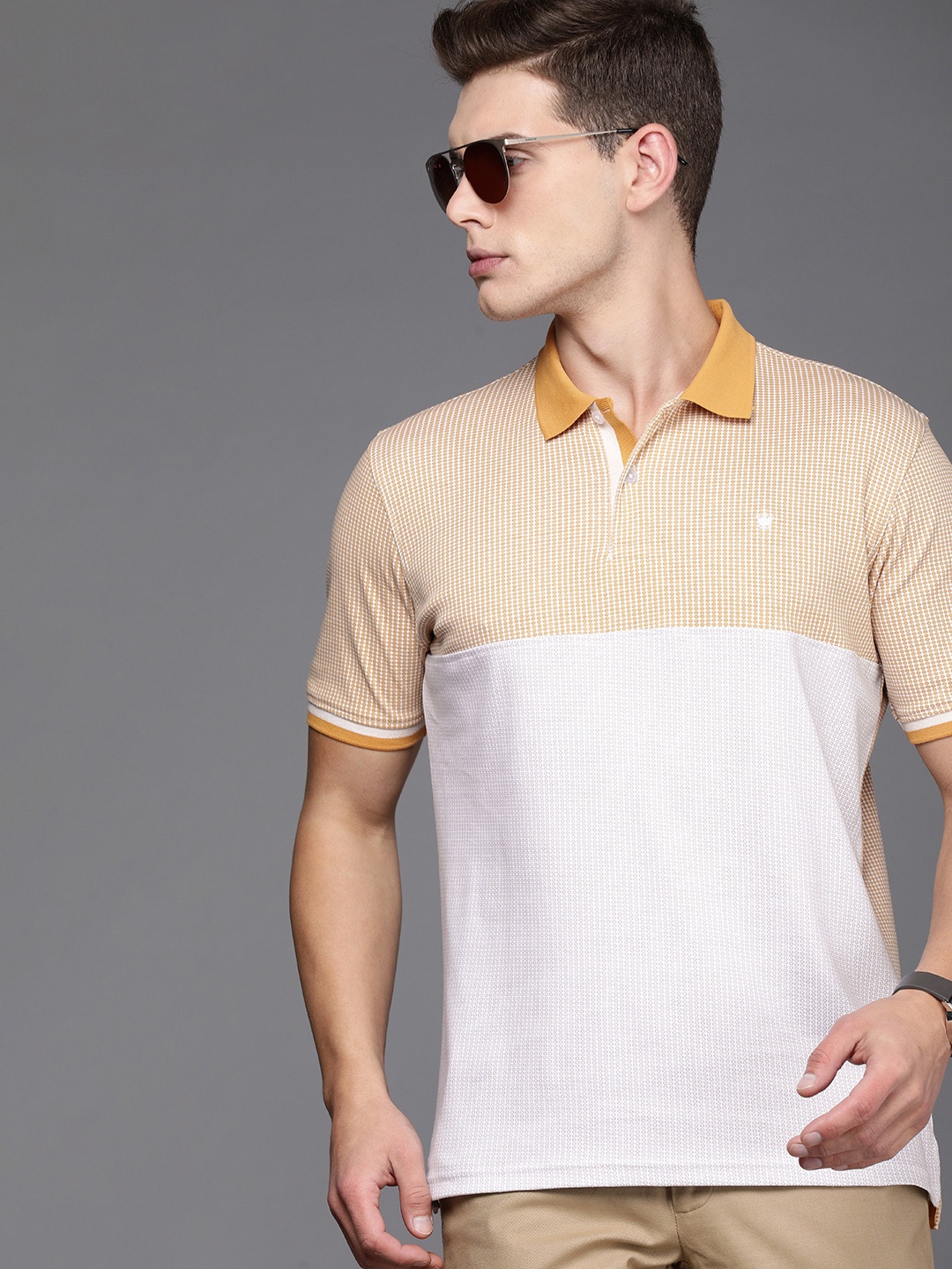 

Louis Philippe Men Multicoloured & Mustard Yellow Colourblocked Polo Collar T-shirt, Multi
