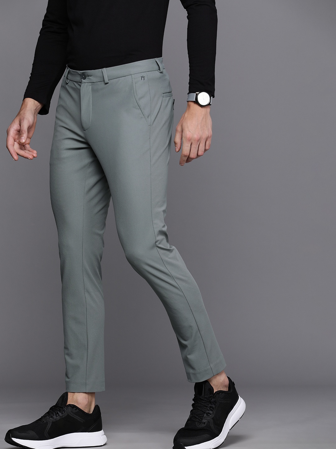 

Louis Philippe Ath Work Men Grey Comfort Tapered Fit Low-Rise Trousers