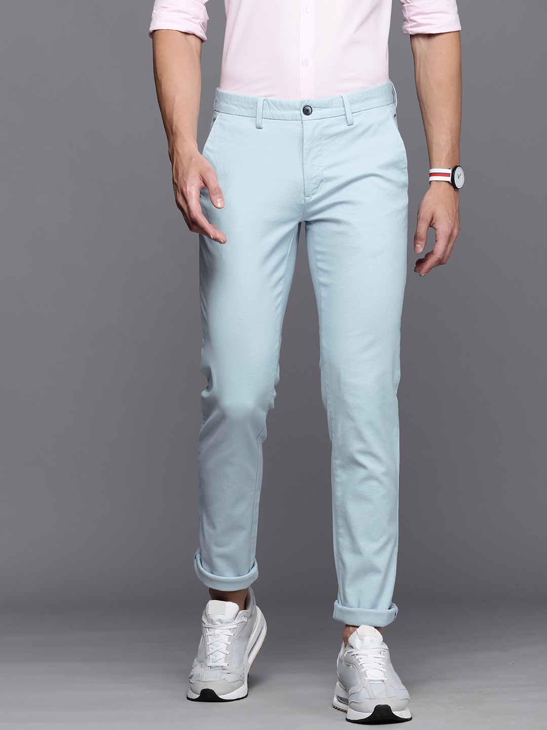 

Louis Philippe Ath Work Men Blue Soli Mid Rise Slim Fit Trousers