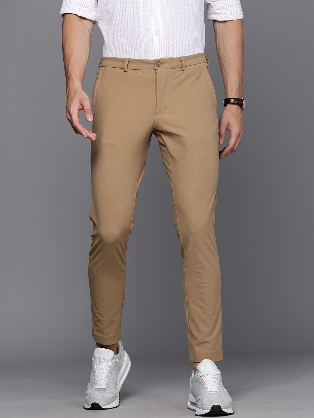 

Louis Philippe Ath Work Men Khaki Comfort Tapered Fit Low-Rise Trousers