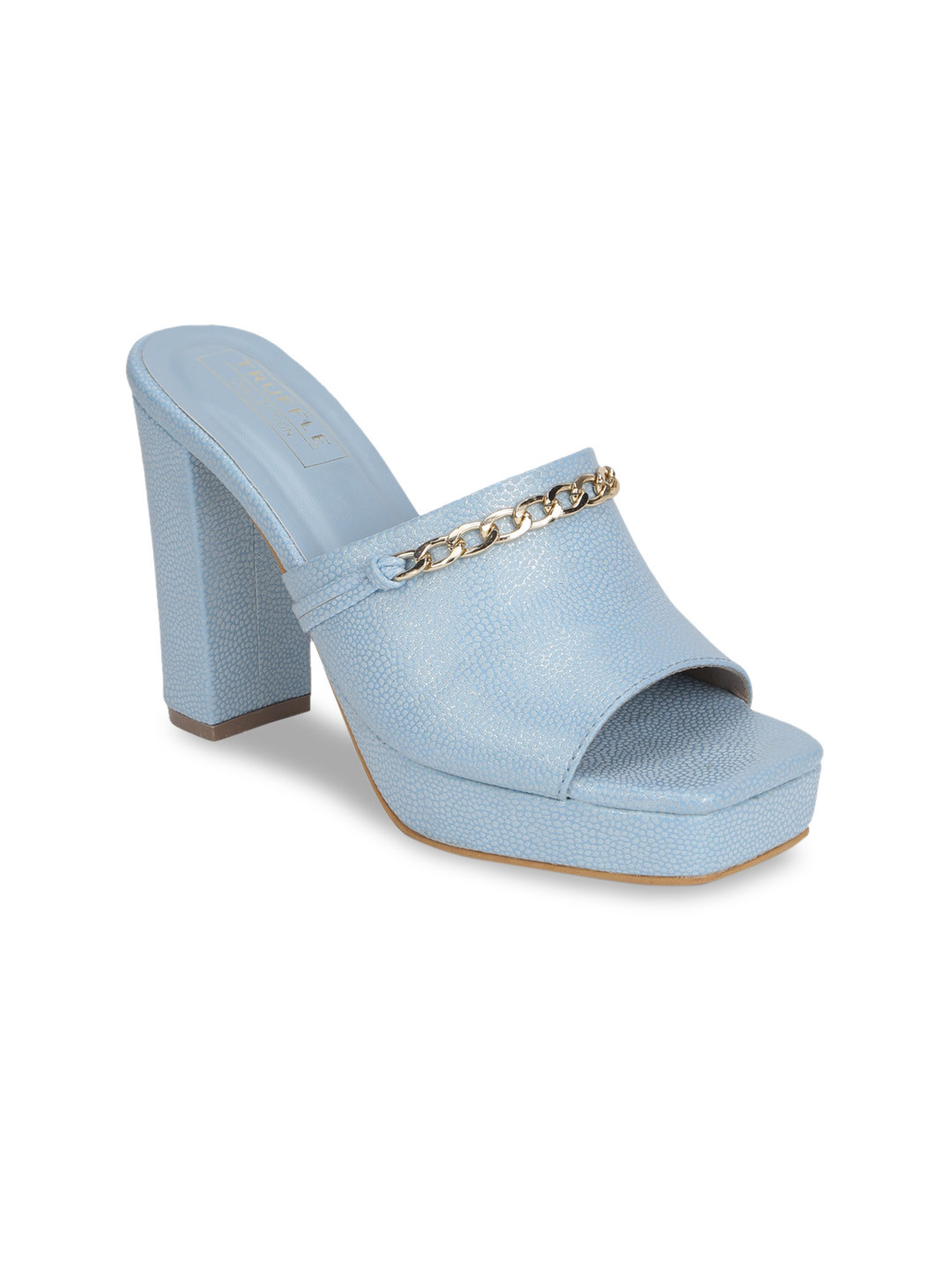 

Truffle Collection Blue PU Block Peep Toes