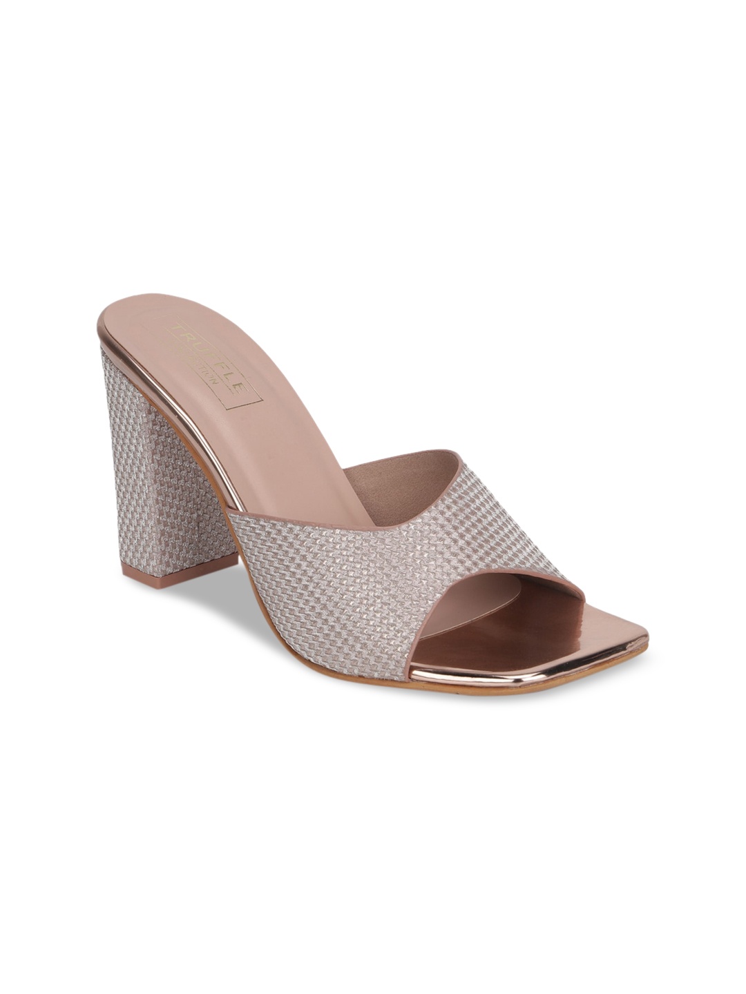

Truffle Collection Rose Gold Textured Block Sandals