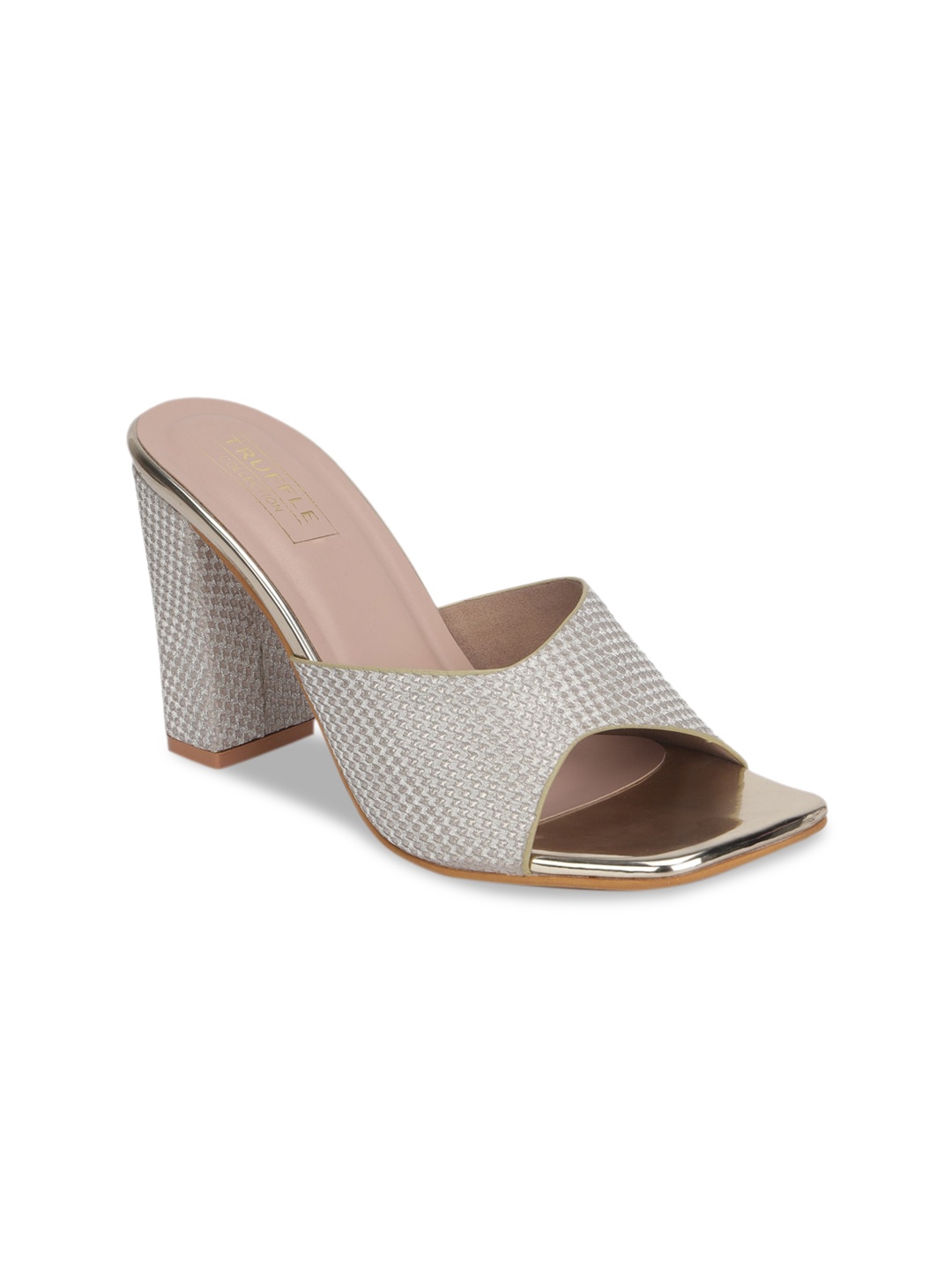 

Truffle Collection Gold-Toned Textured Block Peep Toes