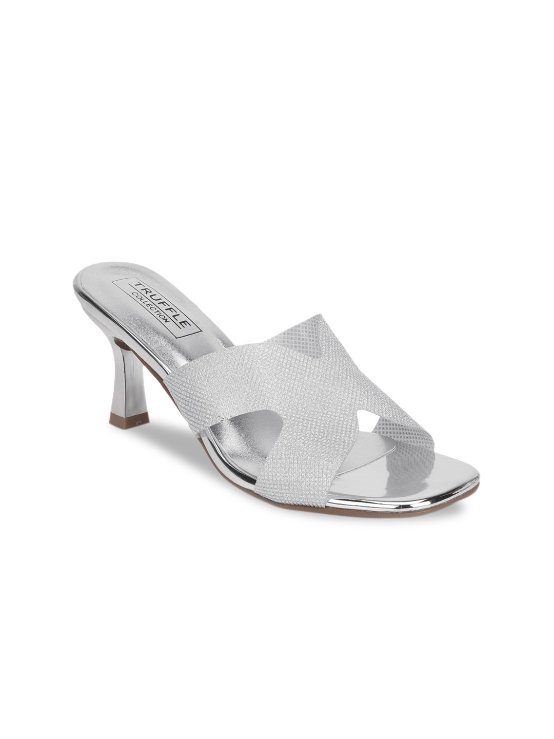 

Truffle Collection Silver-Toned Textured Block Sandals