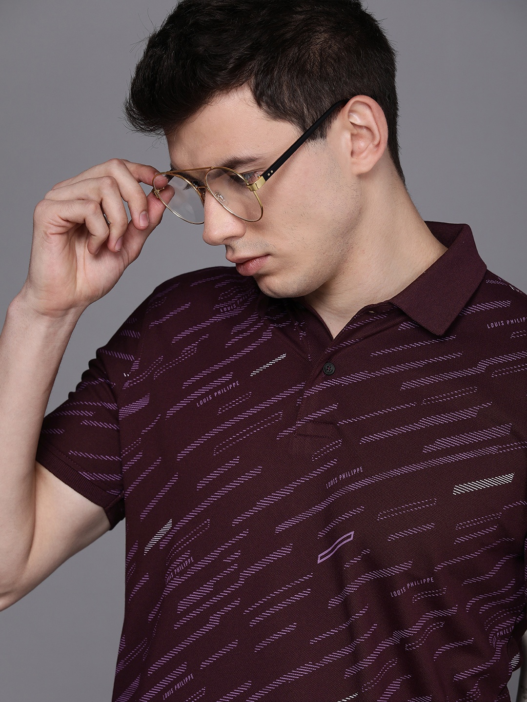 

Louis Philippe Ath Work Men Red Printed Polo Collar Slim Fit T-shirt