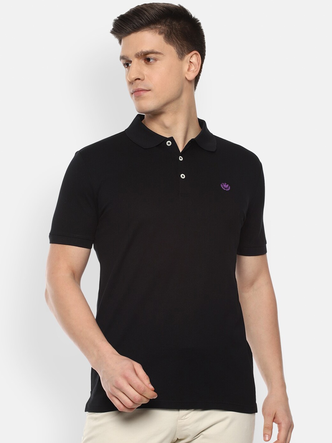 

Luxure by Louis Philippe Men Black Polo Collar Slim Fit T-shirt