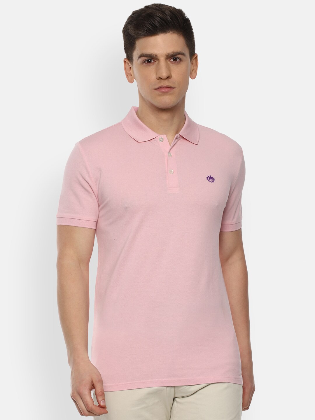 

Luxure by Louis Philippe Men Pink Polo Collar Slim Fit T-shirt