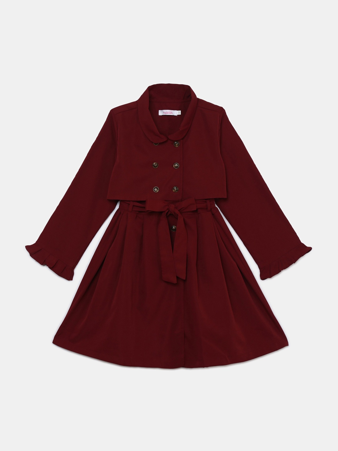 

Hopscotch Girls Maroon Solid Double-Breasted Overcoat