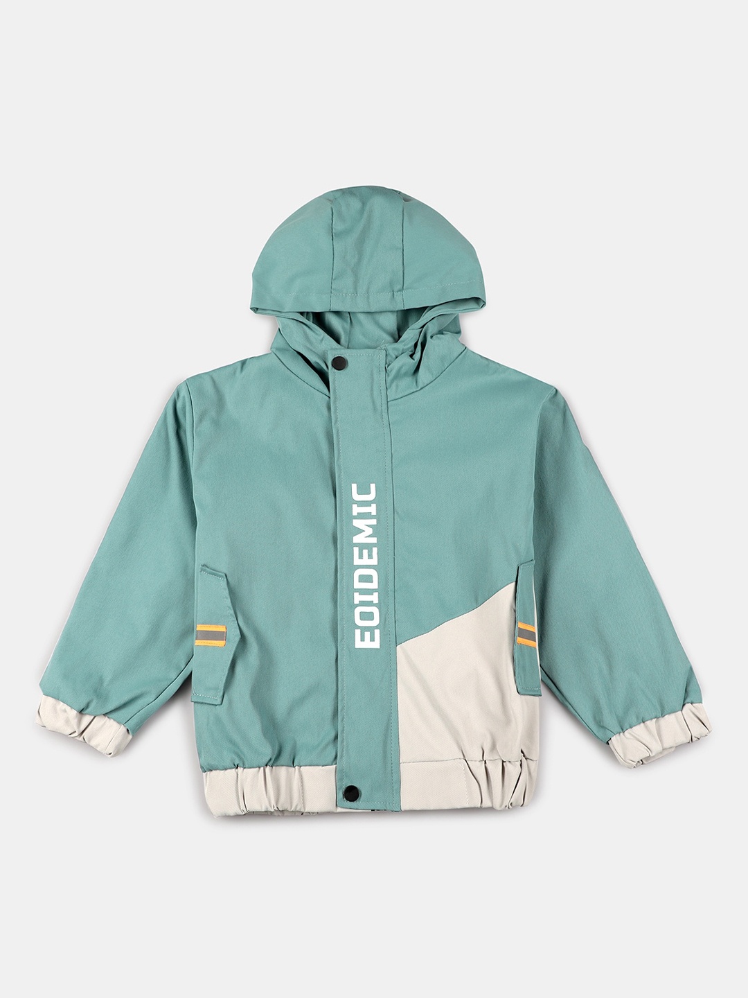 

Hopscotch Boys Blue Colourblocked Padded Jacket with Embroidered