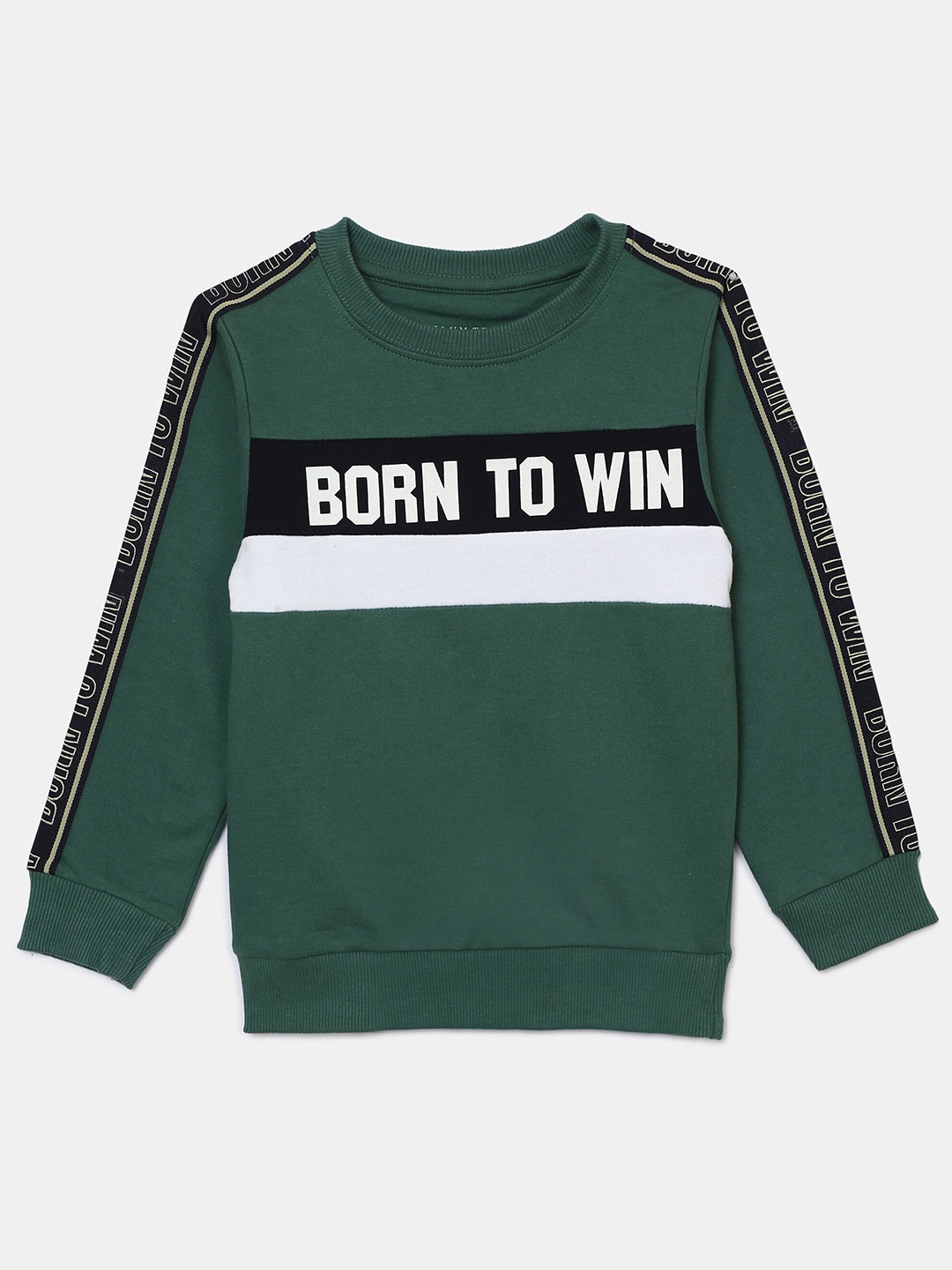 

Hopscotch Boys Green & Black Typography Printed Pure Cotton Pullover