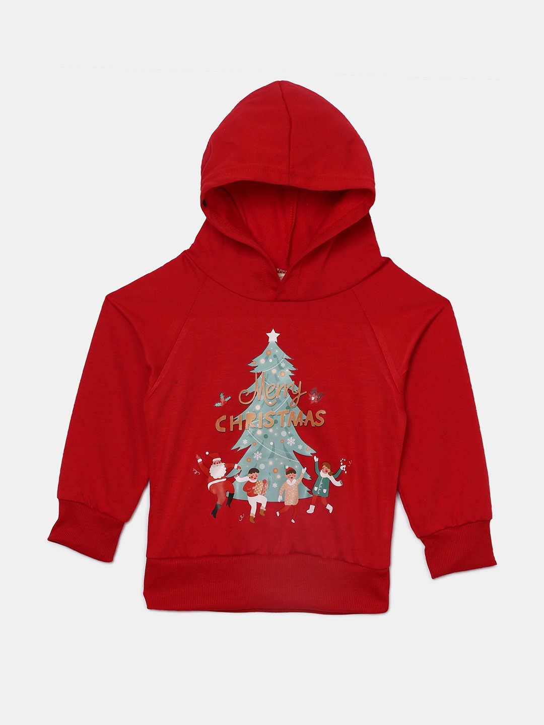 

Hopscotch Boys Red Printed Hooded Sweatshirt