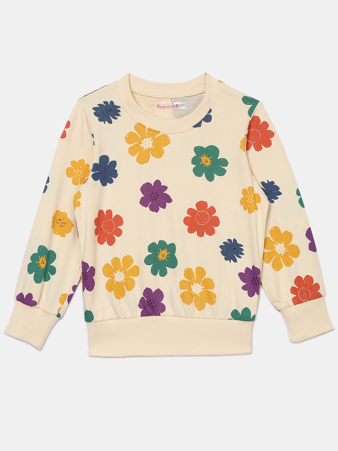 

Hopscotch Girls Beige Printed Cotton Sweatshirt