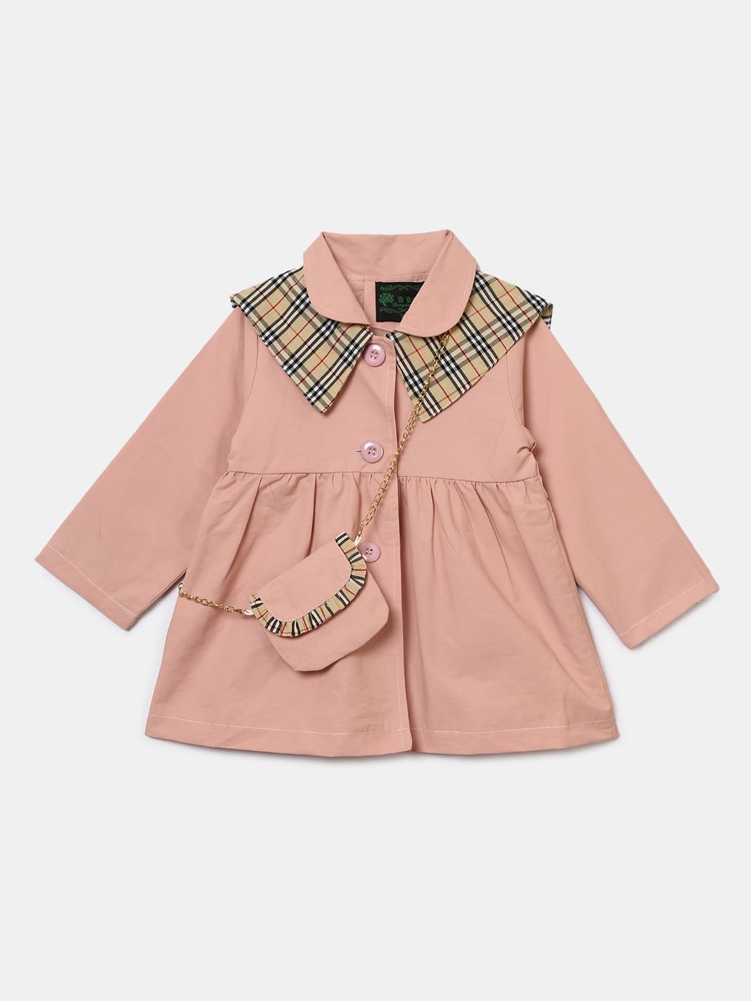 

Hopscotch Girls Pink Checked Longline Padded Jacket with Embroidered