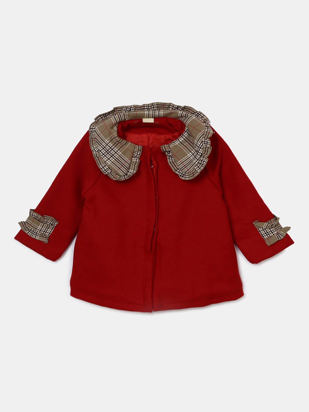 

Hopscotch Girls Red & Grey Solid Single-Breasted Overcoat