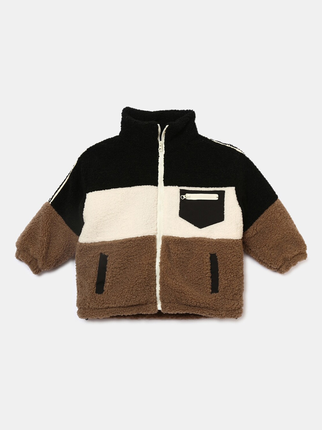 

Hopscotch Boys Brown & Cream-Coloured Colourblocked Faux Fur TrimLong Coat