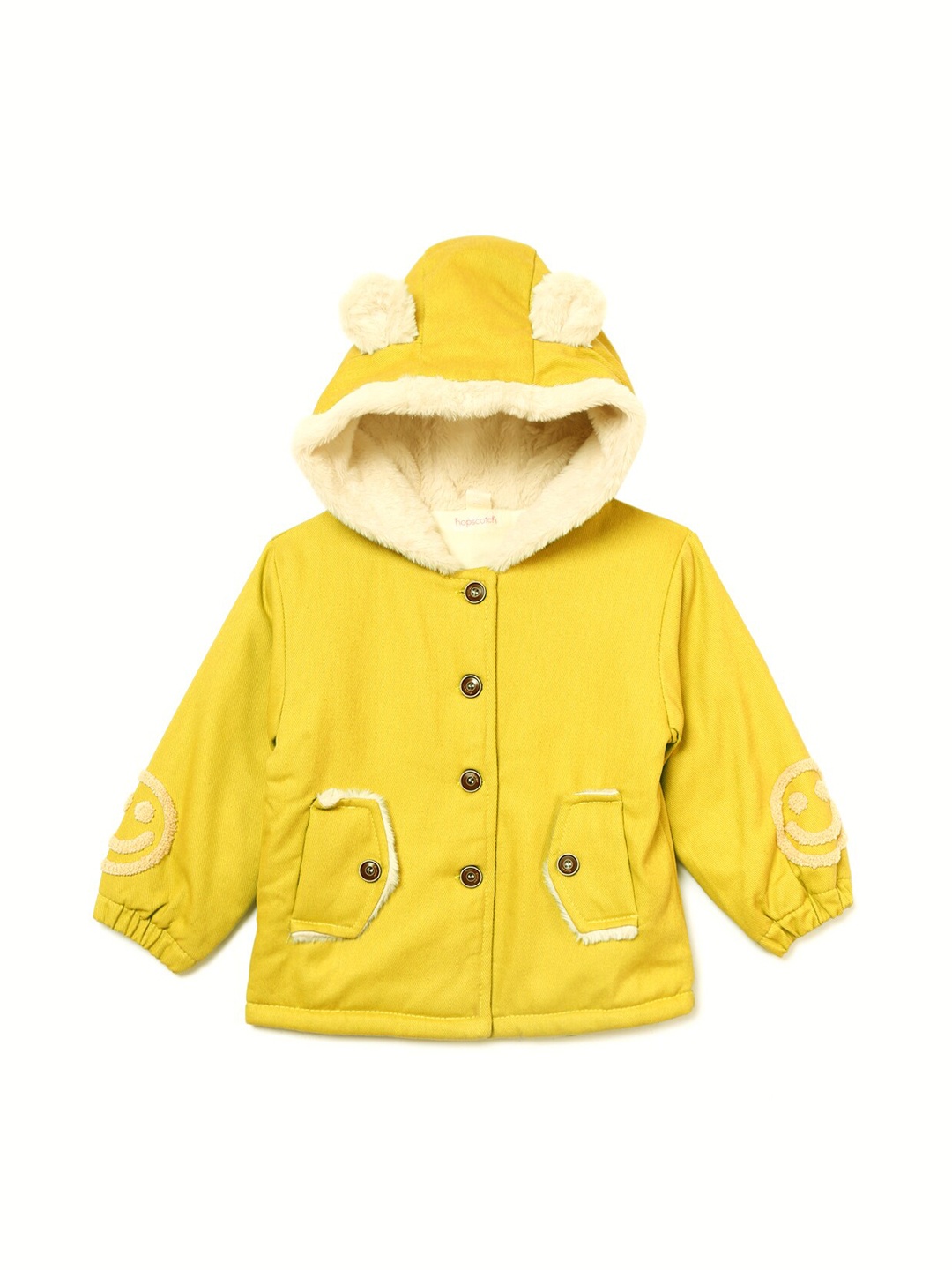 

Hopscotch Girls Yellow & White Solid Overcoat