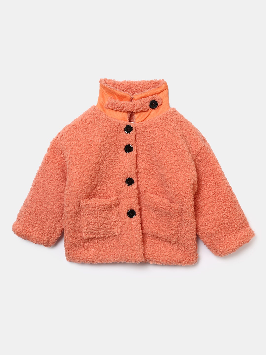 

Hopscotch Girls Orange Solid Fleece Jacket