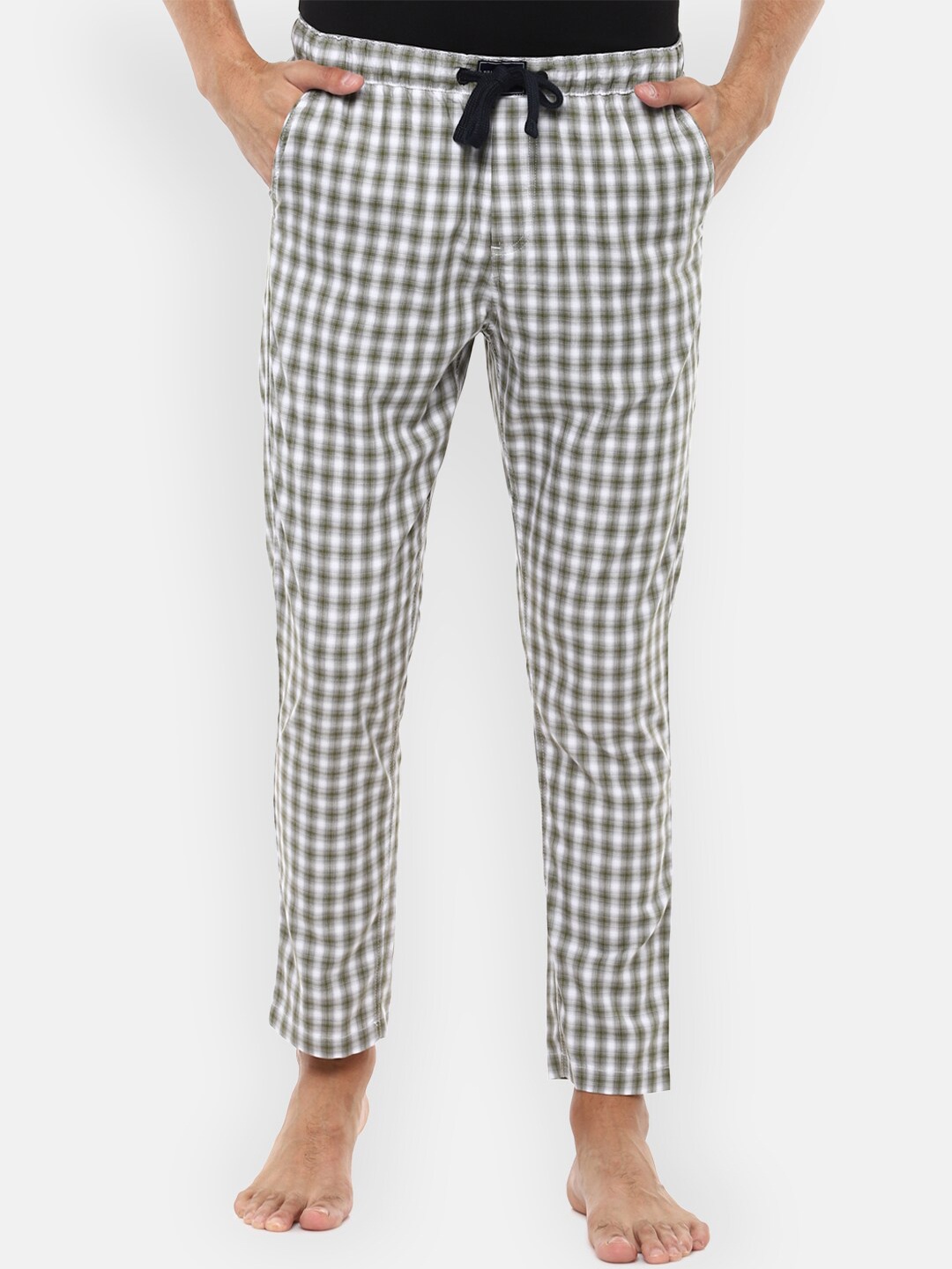 

Louis Philippe Jeans Men Grey Checked Pure Cotton Lounge Pants