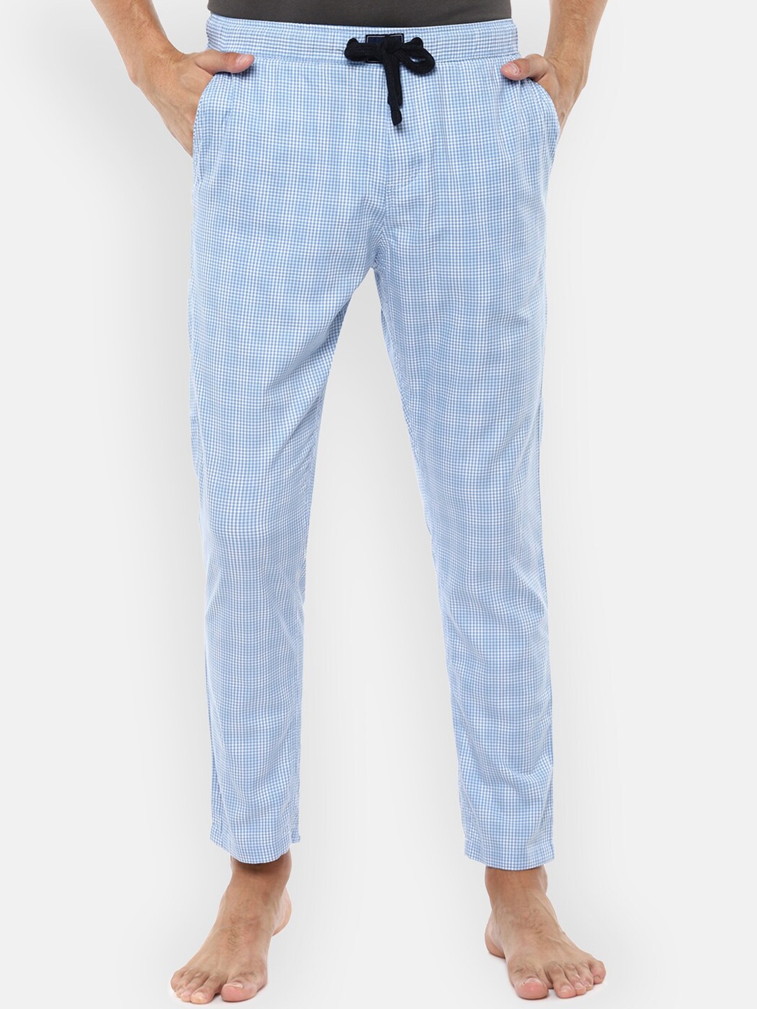 

Louis Philippe Jeans Men Blue & White Checked Pure Cotton Lounge Pants