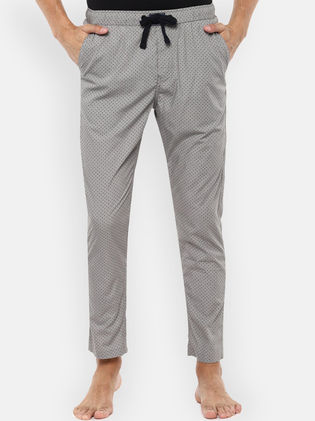 

Louis Philippe Jeans Men Grey & Black Printed Pure Cotton Lounge Pants