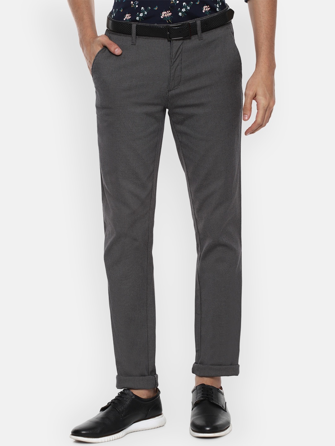 

Louis Philippe Sport Men Grey Textured Slim Fit Trousers