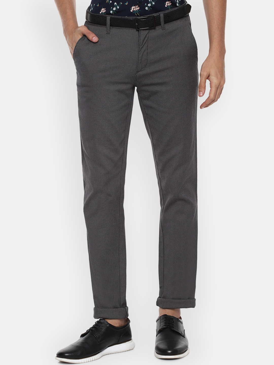 

Louis Philippe Sport Men Grey Textured Slim Fit Chinos Trousers