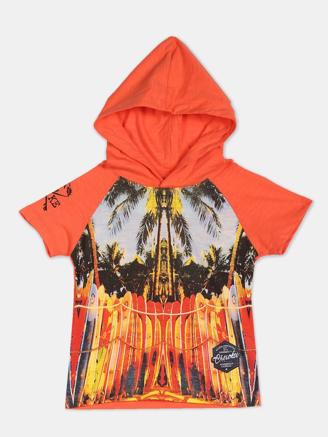 

Cherokee Boys Orange Printed Hooded T-shirt