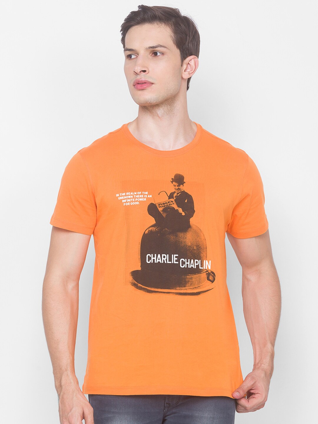 

SPYKAR Men Orange Charie Chaplin Printed Slim Fit T-shirt