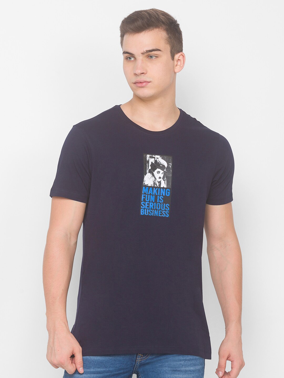 

SPYKAR Men Navy Blue Printed Slim Fit T-shirt