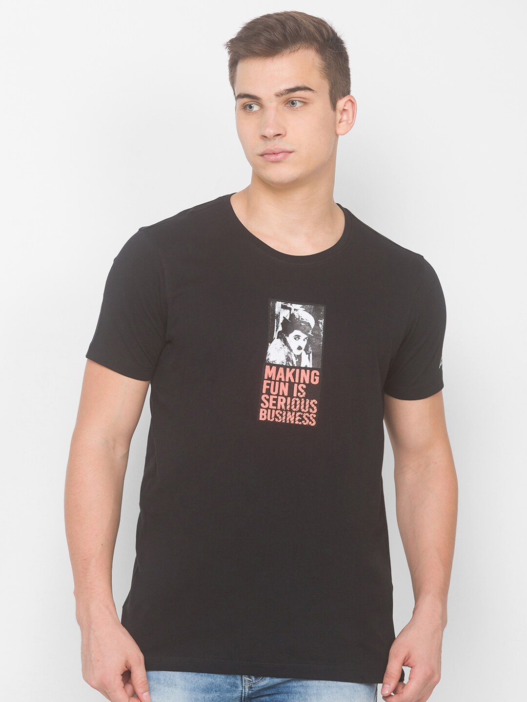 

SPYKAR Men Black Printed Slim Fit T-shirt