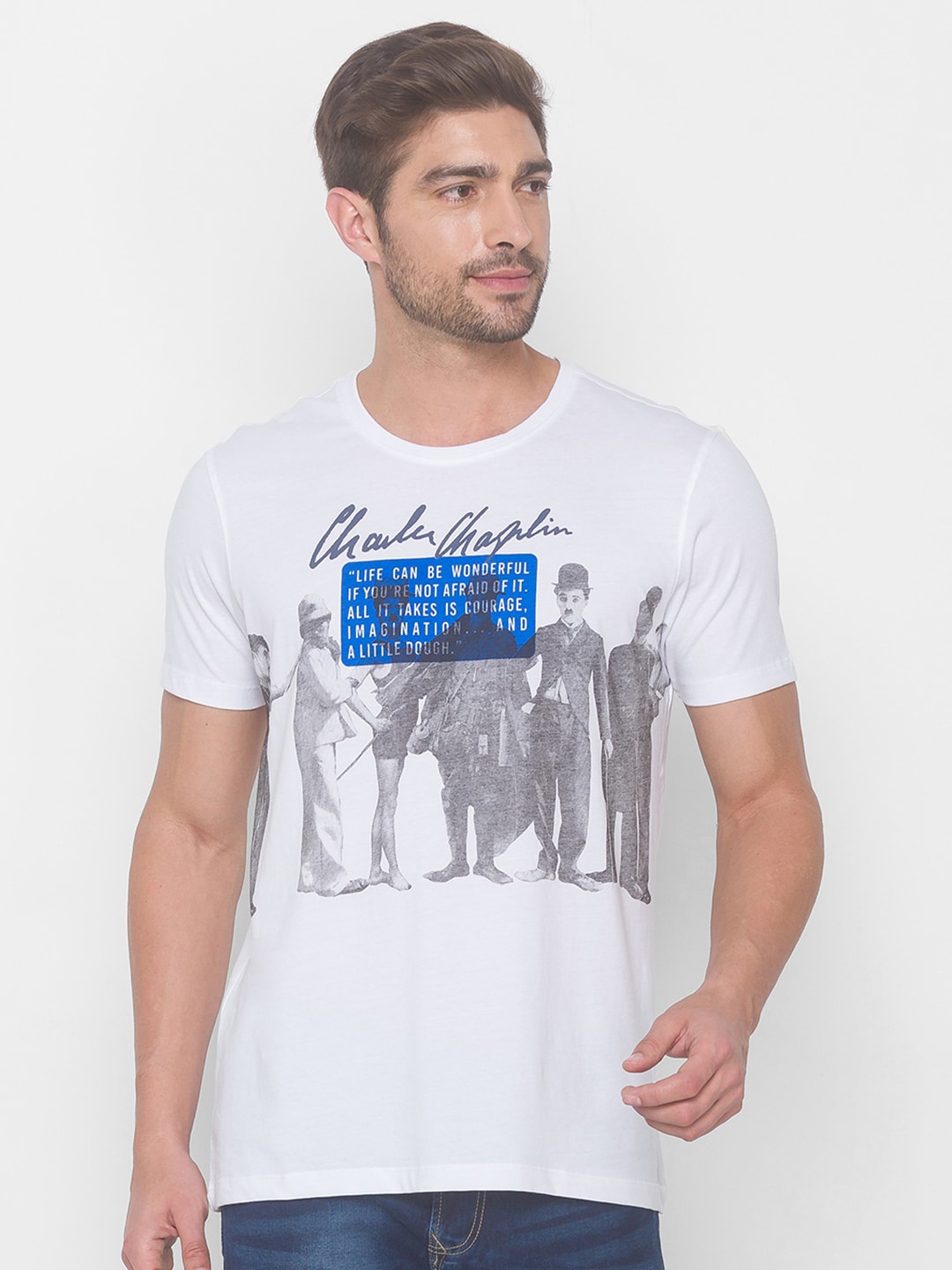 

SPYKAR Men White Printed Slim Fit T-shirt